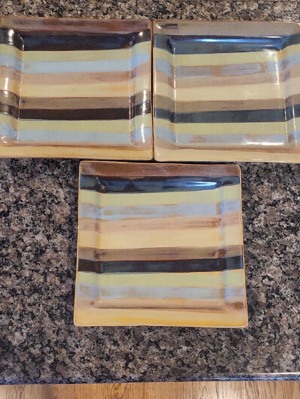 Lot of 3  Tabletops Gallery Striped Ceramic Square Dinner Plate hand made stripe